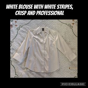 White Striped Ann Taylor blouse, white on white, 8